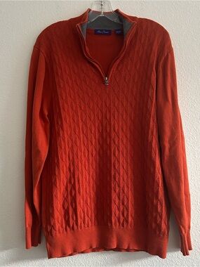 Alan Flusser Men's Bright Orange Diamond-Pattern Quarter Zip Sweater